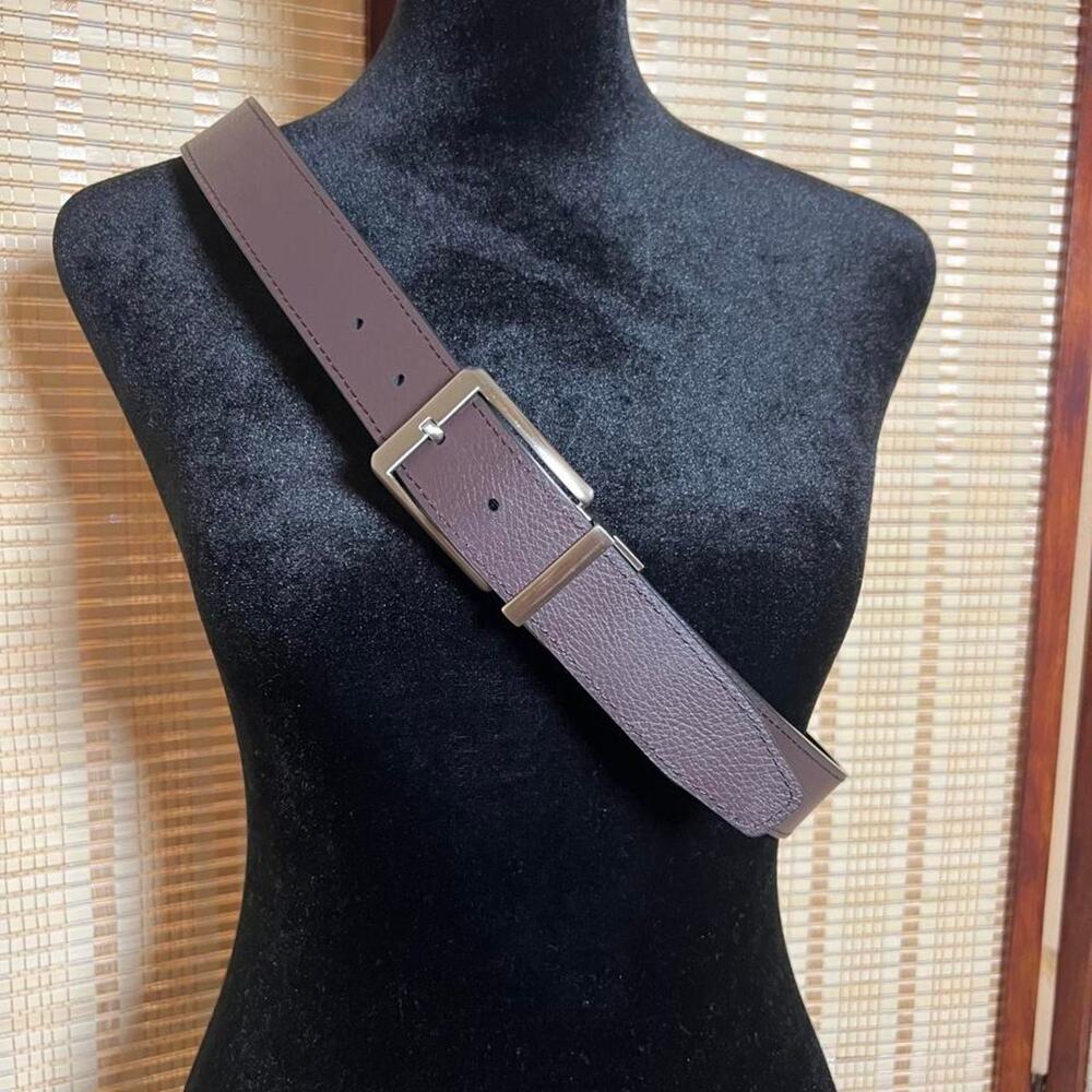 NIKE Reversible Leather Belt Black Brown Silver Buckle Swoosh Size 36 - Picture 5 of 8